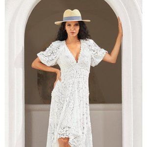 Boston Proper Puff Sleeve Lace High-Low Dress